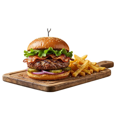 Cheese-Burger mit Pommes (200 g)